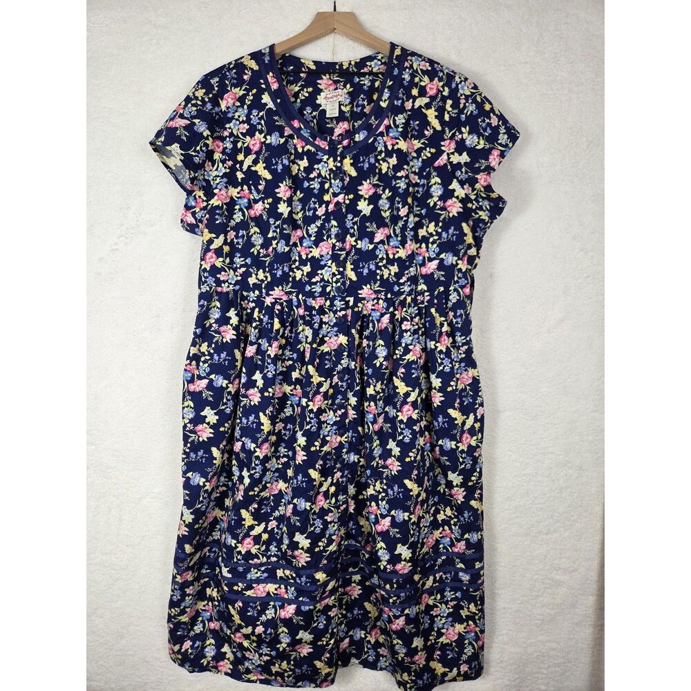 Vtg Lanz Of Salzburg Dress 3X Floral‎ Cotton Tie Back Pocket Cottagecore Prairie